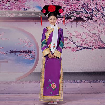 清朝格格服古装宫廷服饰秋款满族服装女公主演出服花盆鞋清宫服装 虎窝淘