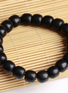 和田玉墨玉手链男聚墨黑老型珠女手链手饰10mm