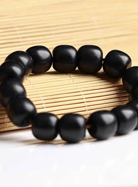 和田玉墨玉手链男聚墨黑老型珠女手链手饰14mm手串