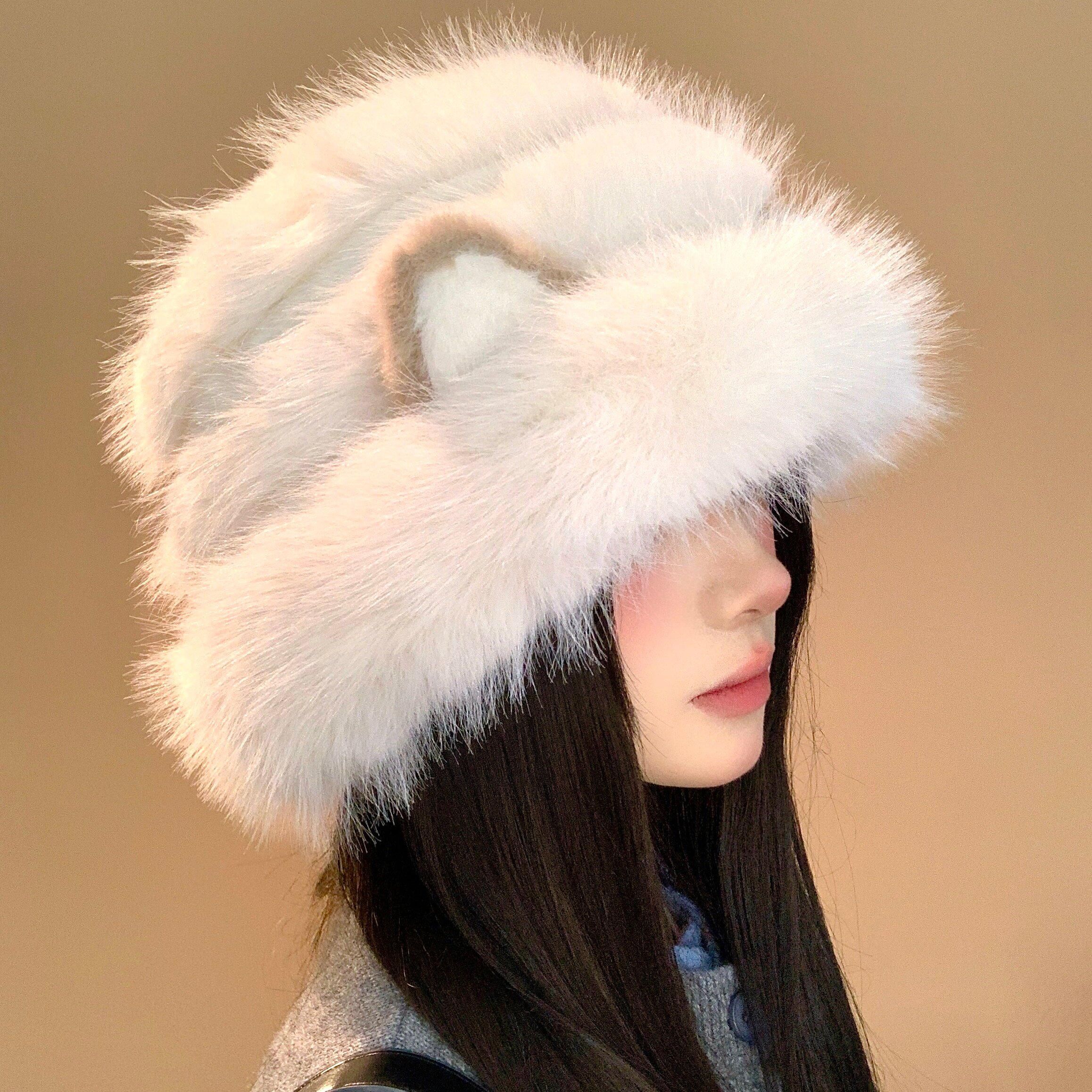 可爱毛绒猫咪耳朵渔夫帽女冬季2025新款防寒保暖帽子大头围盆帽,淘宝优惠券,粉丝福利购,淘宝优惠卷
