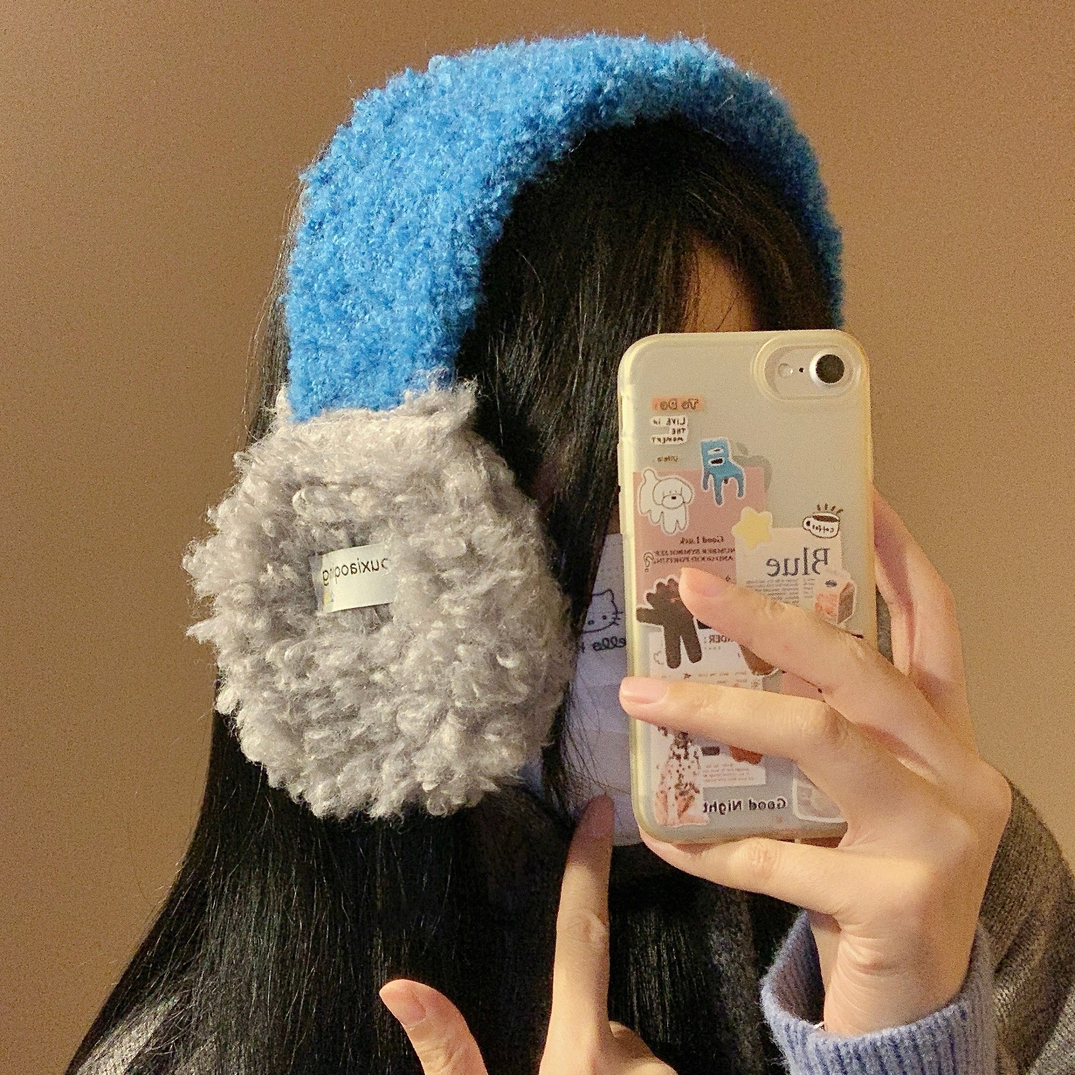 韩版拼色羊羔毛绒耳罩女冬季加厚保暖防寒骑行护耳系带耳包耳捂子,淘宝优惠券,粉丝福利购,淘宝优惠卷