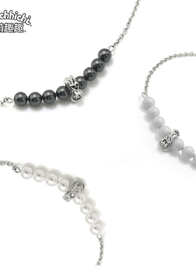 Monchhichi/萌趣趣钛钢项链女日韩国简约粉色项链珠锁骨链N106