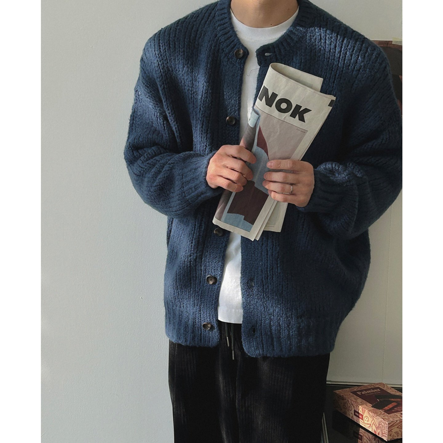 MRDONG韩国代购男装水洗复古柔糯圆领开衫廓形针织宽松慵懒风外套,淘宝优惠券,粉丝福利购,淘宝优惠卷