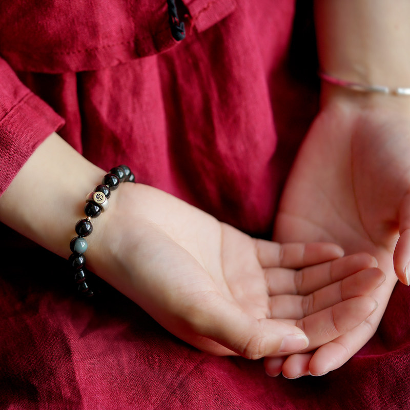 黑曜石本命佛手链转运珠佛珠手串 赏峰饰品手链