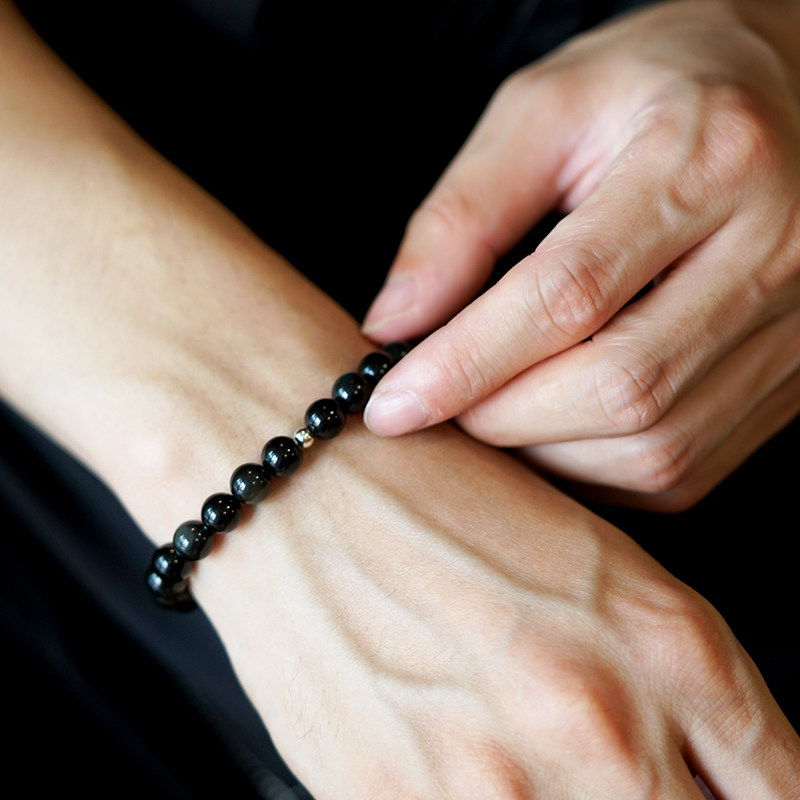 黑曜石女夏纯银转运珠简约小众手串 赏峰饰品手链
