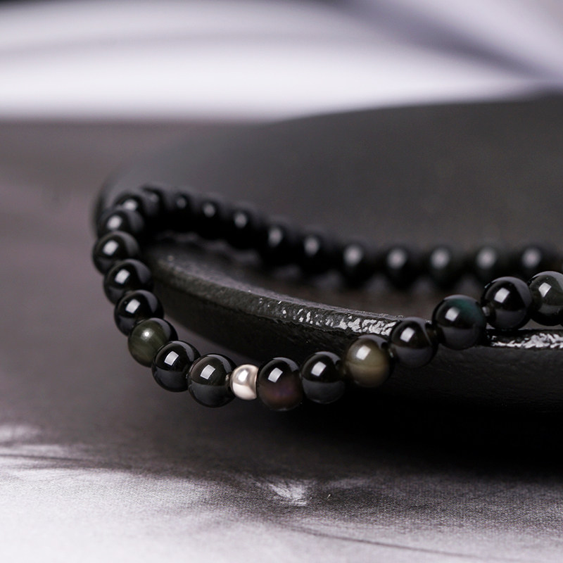 黑曜石女夏纯银转运珠简约小众手串 赏峰饰品手链