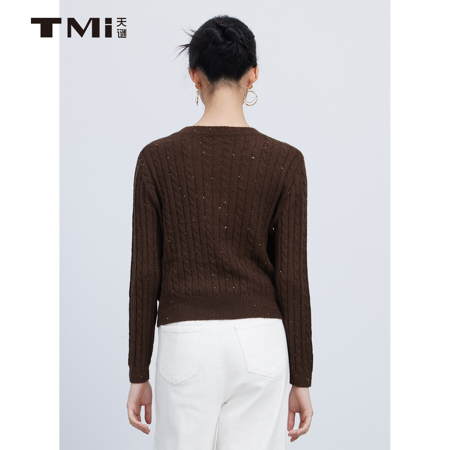 天谜简约百搭针织衫圆领美拉德上衣2025秋季新品女装TMi253037 - 图3