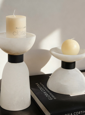 法式复古天然云石烛台装饰摆件