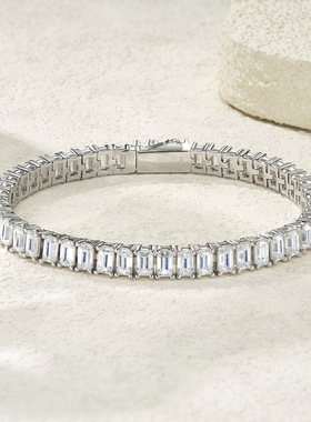 莫桑石纯银长方弹簧扣手链网球链