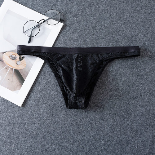 男士时尚蕾丝三角比基尼性感纯色透明小内裤 - 图2
