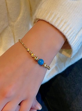 小红书同款蓝松石串珠项链女时尚高级感手链小众设计个性首饰套装