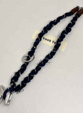 木马雕塑小马画像硬币项链女牛仔面料手工编织项链毛衣链