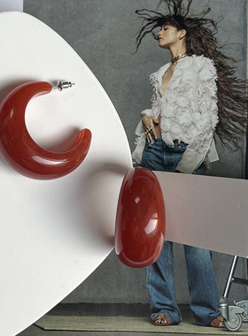 欧美新款橘红色亚克力手镯女小众设计感高级气质复古过年C圈手饰