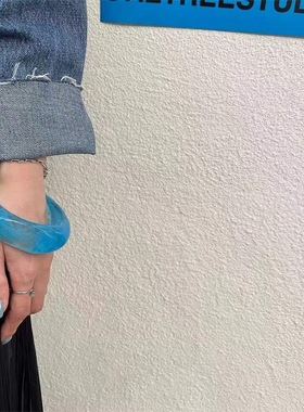 欧美简约时尚树脂蓝色手镯  ins个性冷淡风叠戴手环