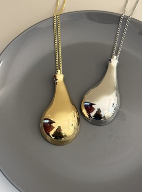 法式BV烧瓶大水滴项链中长款不规则冷淡风亮面颈链夸张中性毛衣链