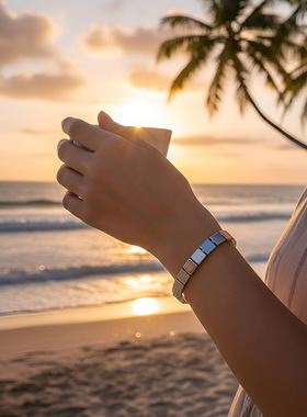 ZA欧美夸张纯色金银拼接几何拼接手链高级感气质叠戴手饰简约