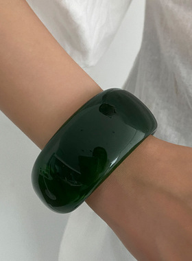 欧美时尚手饰夸张复古文艺不规则镯子树脂水墨晕染宽版高级感手镯