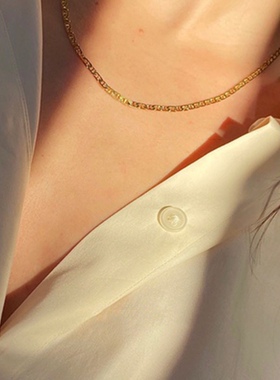 欧洲小众天然半宝石串珠月光石纹绿水波链星月圆牌叠戴项链