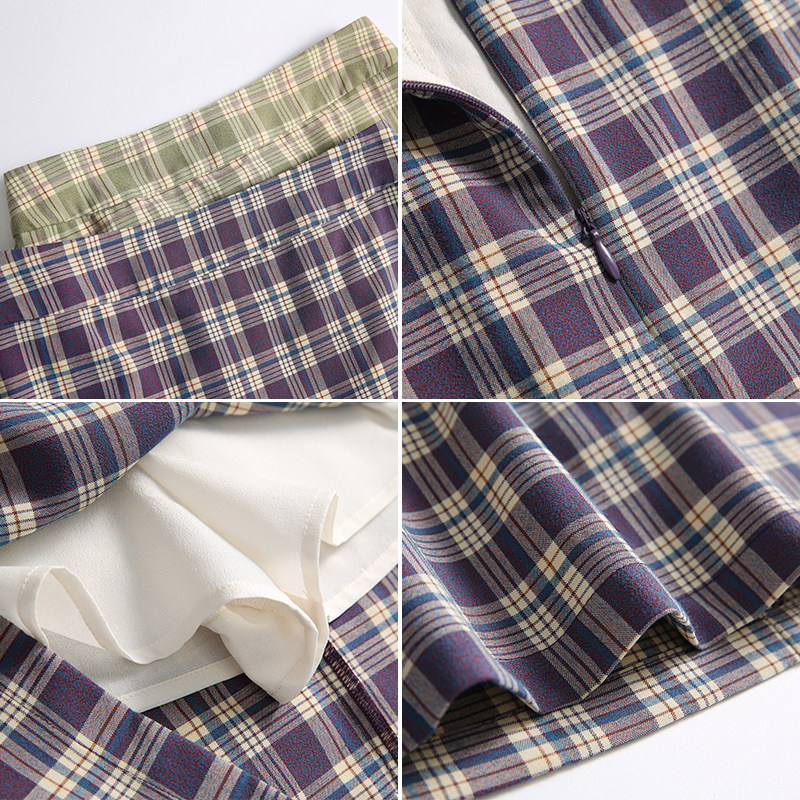 毛菇小象紫色格子女夏2020半身裙 毛菇小象半身裙