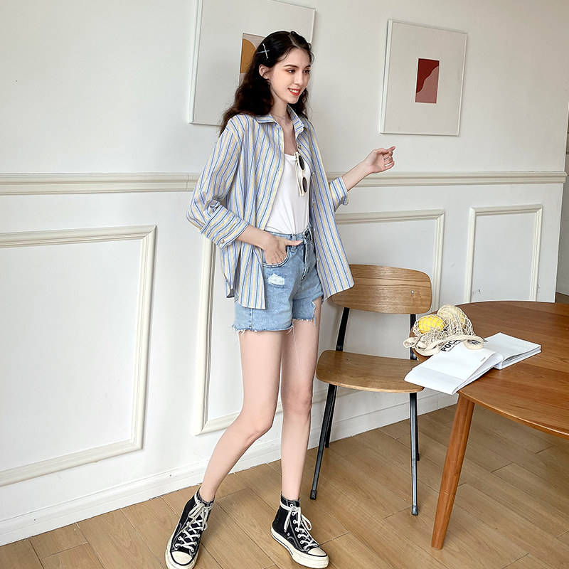 毛菇小象休闲条纹2020夏新款衬衫 毛菇小象衬衫