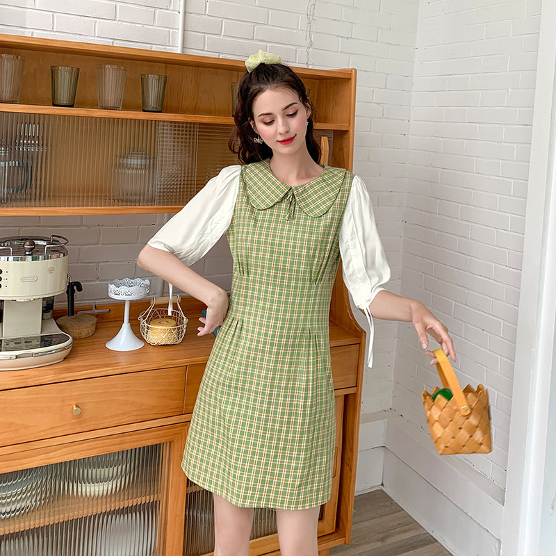 毛菇小象泡泡袖格子女2020连衣裙 毛菇小象连衣裙