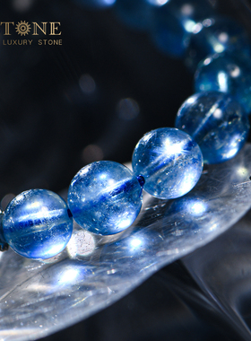 五行补金水手链白水晶海蓝宝水晶手串天然蓝晶石散珠小米珠普琳丝