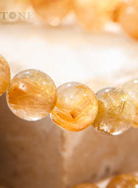 普琳丝金发晶手串天然巴西黄水晶虎眼石单珠手链女黄色宝石旺財运