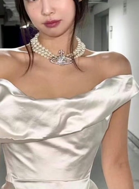 金珍妮jennie同款三层珍珠大土星项链颈链奢华新娘婚礼宴会配饰品