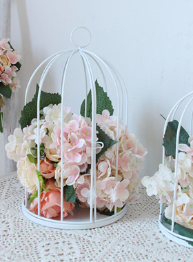 白色装饰鸟笼铁件烛台复古套二简约家居饰品装饰摆件可挂多肉花盆