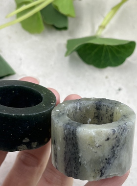 2件价新疆和田玉青花籽扳指边角料玉石戒指圆圈指环下脚料包邮ta
