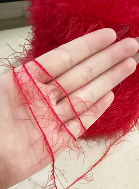 仿貂毛红色手工钩针不扎毛衣线