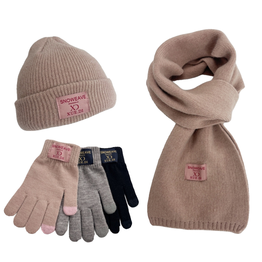 冬季帽子围巾手套三件套装羊毛保暖男童女童大童青少年12中学生15
