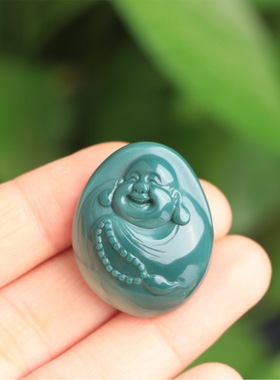 梵峙阿拉善玛瑙绿色弥勒佛吊坠