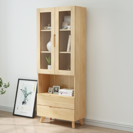 Solid Wood Bookcase With Glass Door Modern Minimalist Bookcase Shelf Floor Nordic Solid Wood Bookcase Student