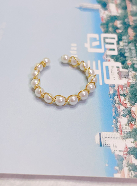 时尚个性天然贝壳珍珠戒指女 小众设计高级感气质 开口戒指可调节