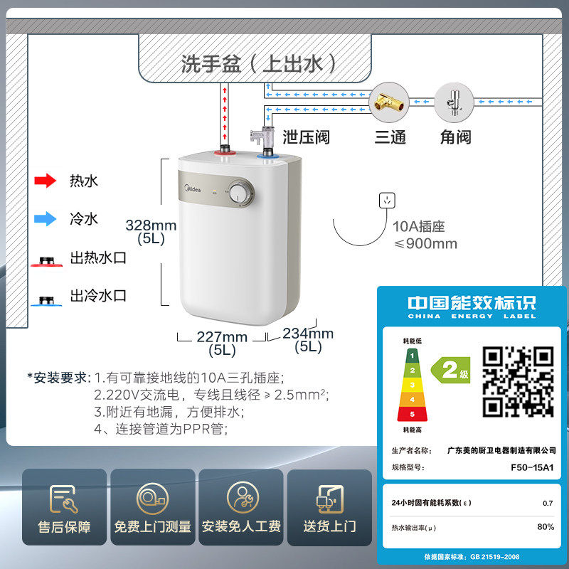 美的小厨宝厨房热水器5L厨宝宝台下即热式家用小型储水式恒温速热 - 图0