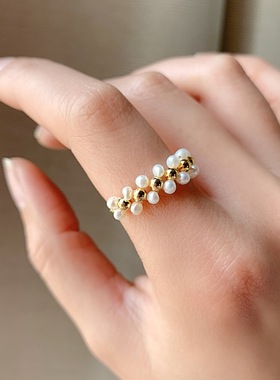 东大门珍珠抽拉式日韩风食指环