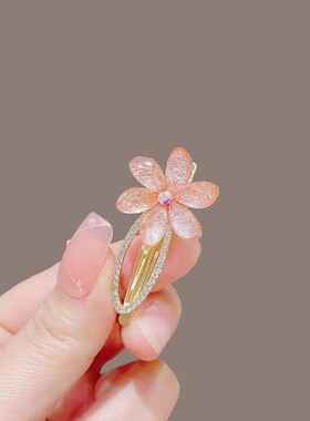 韩版新甜美超仙蚕丝琉璃花朵鸭嘴发夹侧面发卡新款精致头顶发饰女