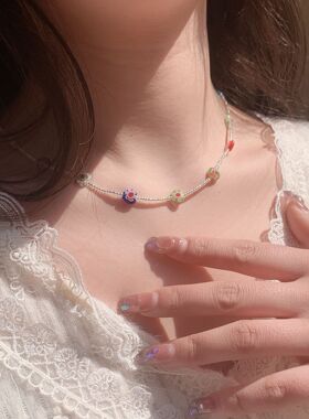 小众设计感花朵爱心珠项链女