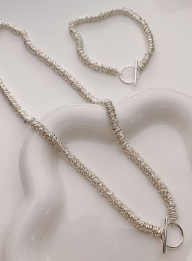 ins项链女高级感轻奢个性时尚百搭银色OT扣配饰冷淡风极简锁骨链