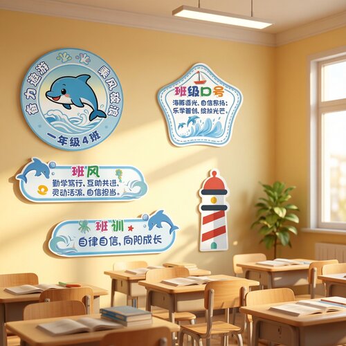 海洋主题班级教室文化墙贴定制班牌班徽班风班训班主任寄语装饰牌 - 图2