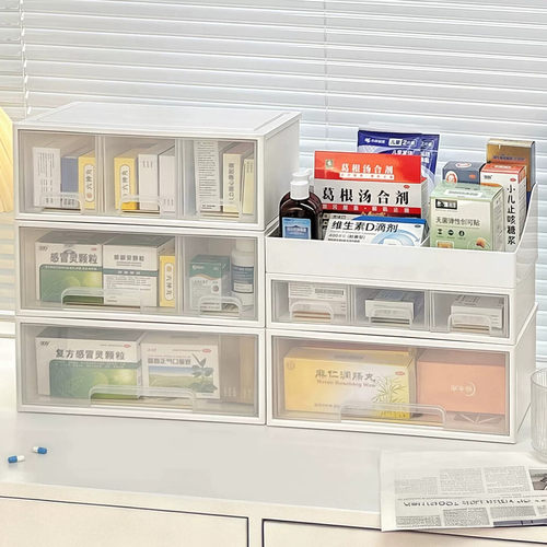 家用收纳整理药品收纳盒杂物家庭装家用大容量多层置物架收纳柜 - 图2