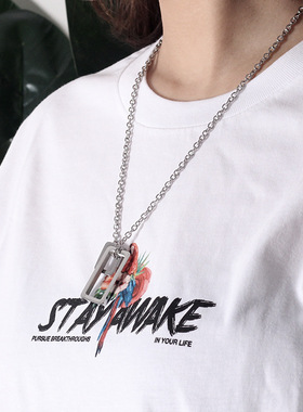 日韩风心灵几何刻字钛钢毛衣链