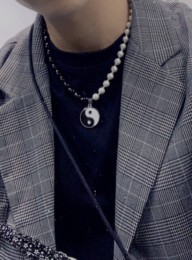 国潮男女街头嘻哈太极珍珠项链