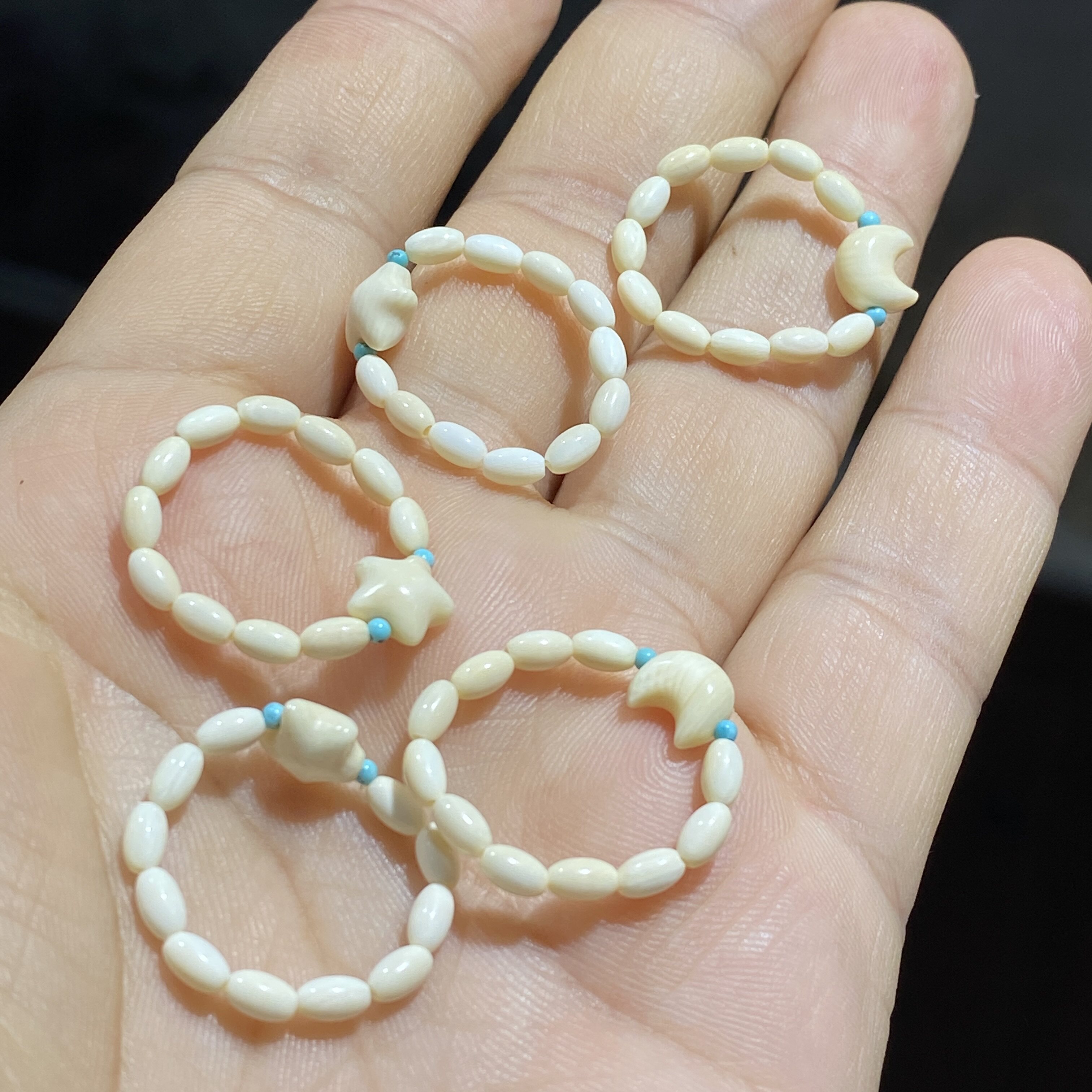 Natural mammoth ivory rice beads star moon ring ring multi-treasure necklace bracelet running ring diy accessories accessories