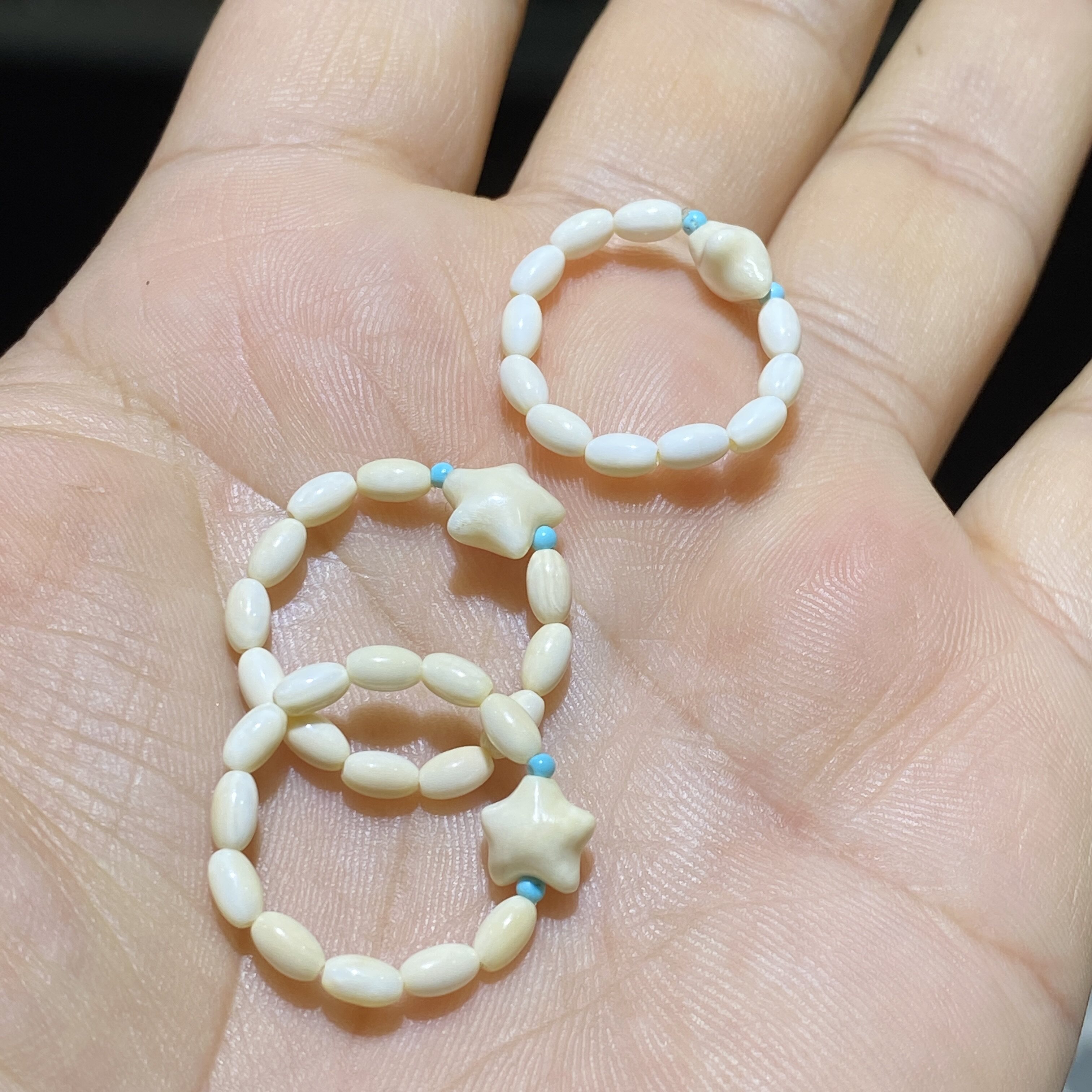 Natural mammoth ivory rice beads star moon ring ring multi-treasure necklace bracelet running ring diy accessories accessories