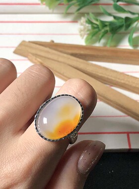 海洋玉髓戒指指环天然玛瑙草花