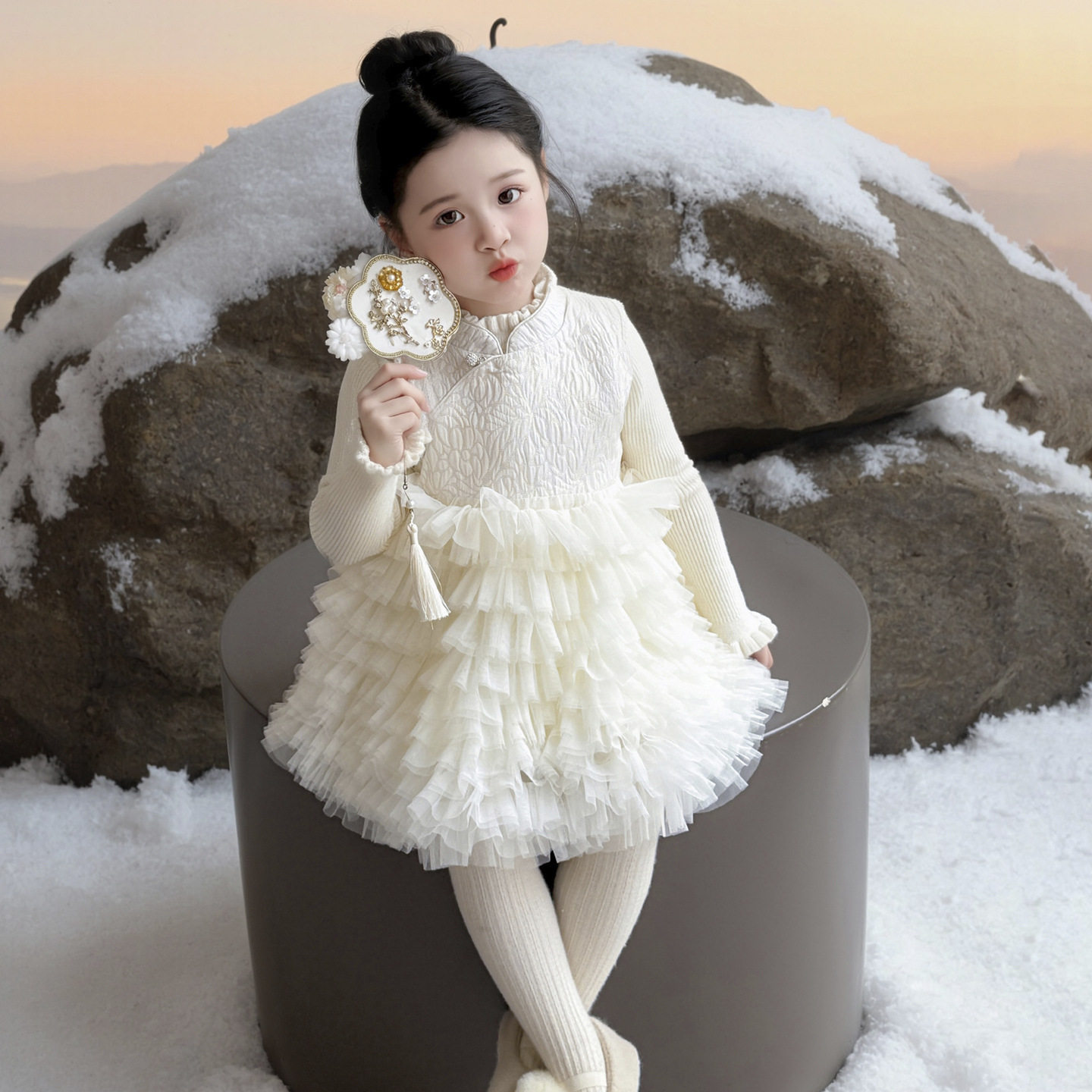 裙子女童新中式蛋糕裙冬季2025新款儿童加绒冬装连衣裙宝宝拜年服,淘宝优惠券,粉丝福利购,淘宝优惠卷