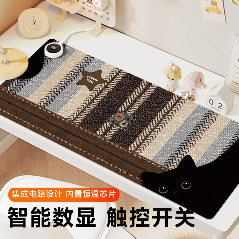 苏雅可爱猫咪加热鼠标垫超大发热暖桌垫女生高颜值办公室桌面加热桌垫左侧开关冬天电脑键盘垫子防水恒温电热 - 图1