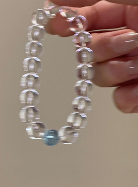 【金水】天然白水晶海蓝宝手链黑曜石五行补金水平衡适合夏天手串